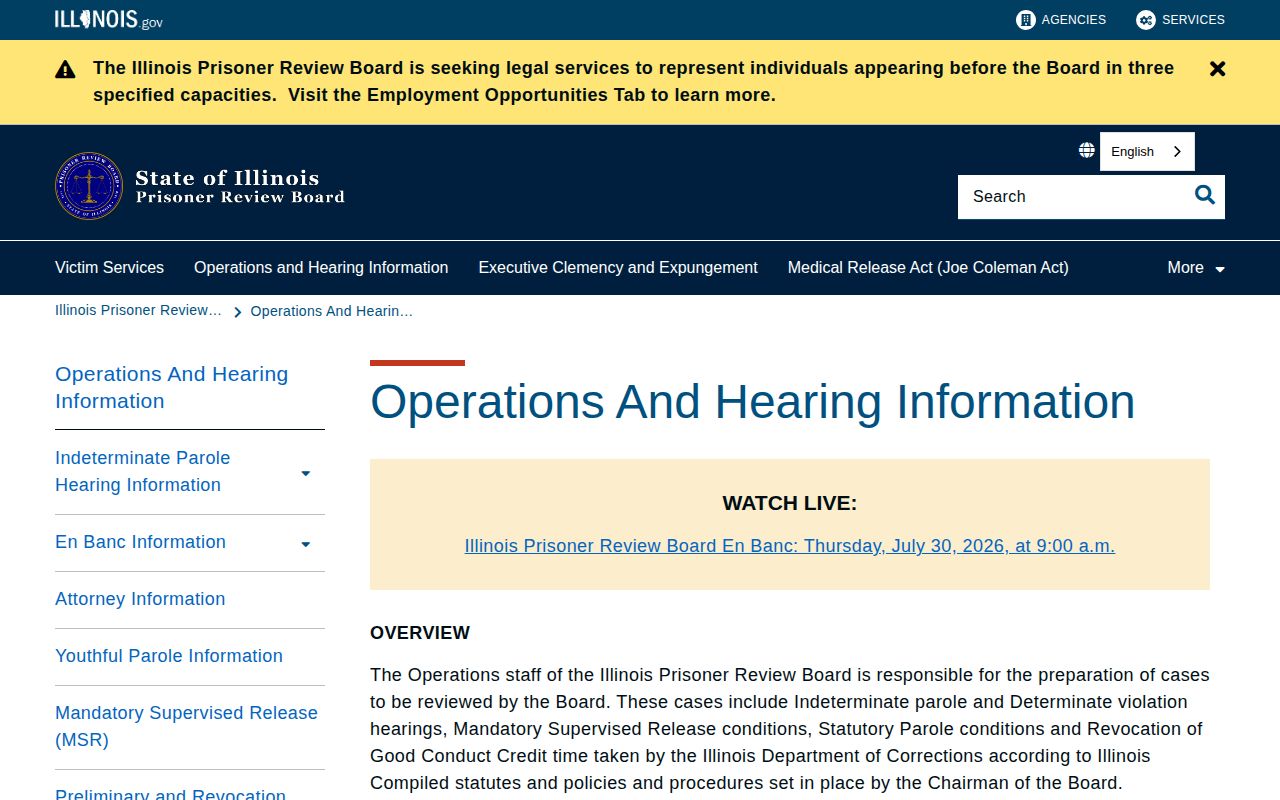Jackson County parole hearing records on the Illinois Prisoner Review Board site